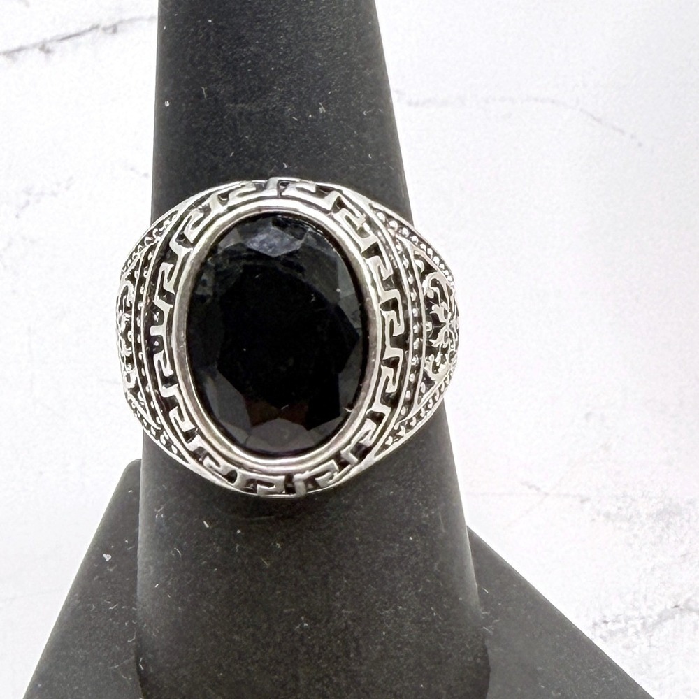 Black Faceted Stone Silver Statement Ring Multiple Sizes Unisex